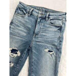 American Eagle Super Hi‎ Rise Jegging Distressed Light Wash Denim Jeans W SZ 4